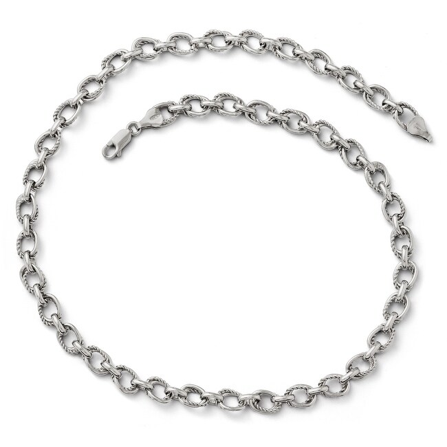 Italian Sterling Silver Polished and Textured Link Necklace - 18 inches